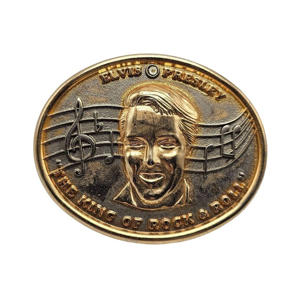 Elvis Presley 1986 Raffoler Gold Belt Buckle The King Of Rock & Roll Decorative